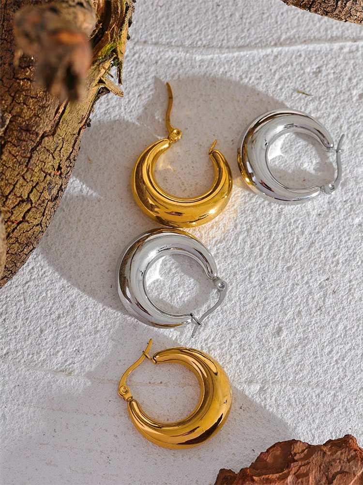 Minimalist hoop earrings stainless steel women - product image