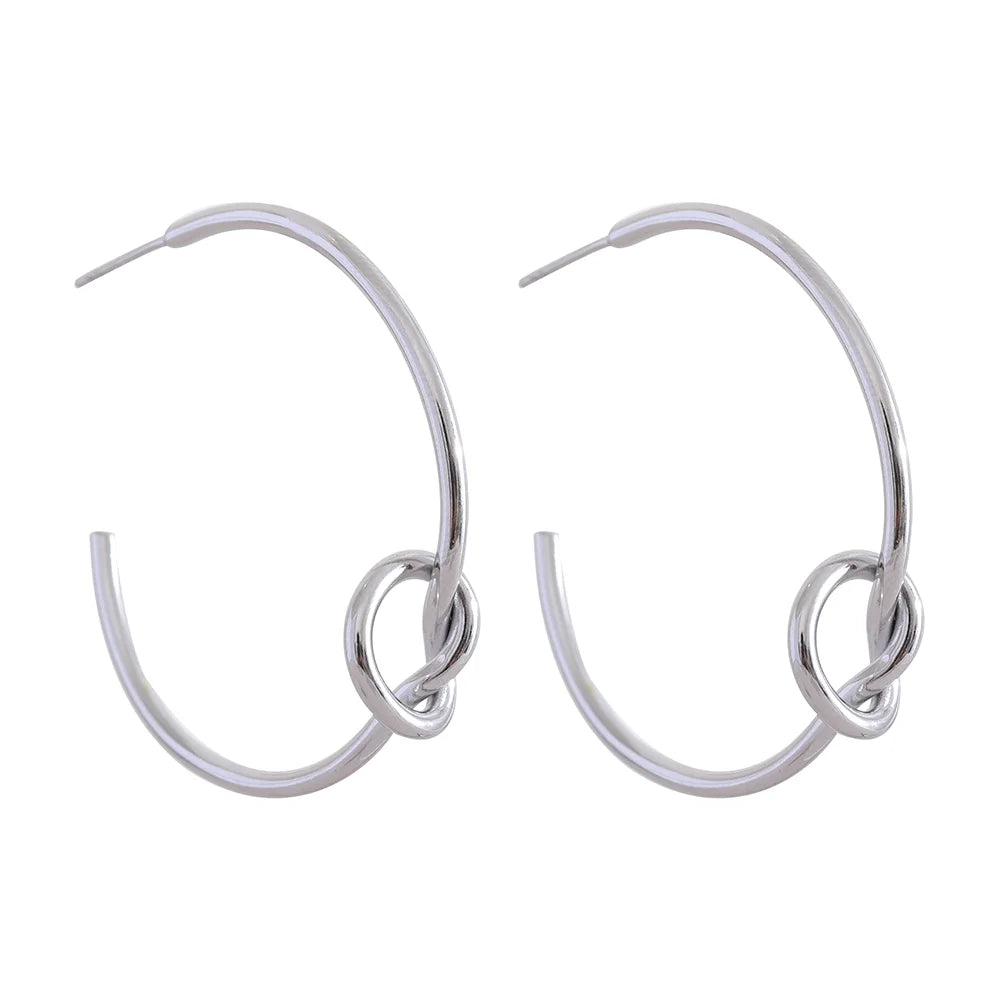 Minimalist knot huggie hoop earrings women - product image
