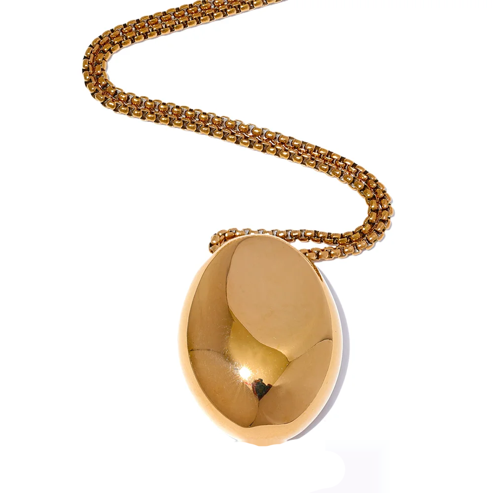 Minimalist long oval pendant unisex necklace - product image