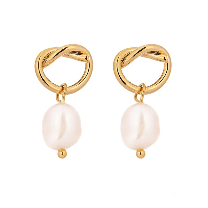 Minimalist natural pearls dangle drop earrings - product image