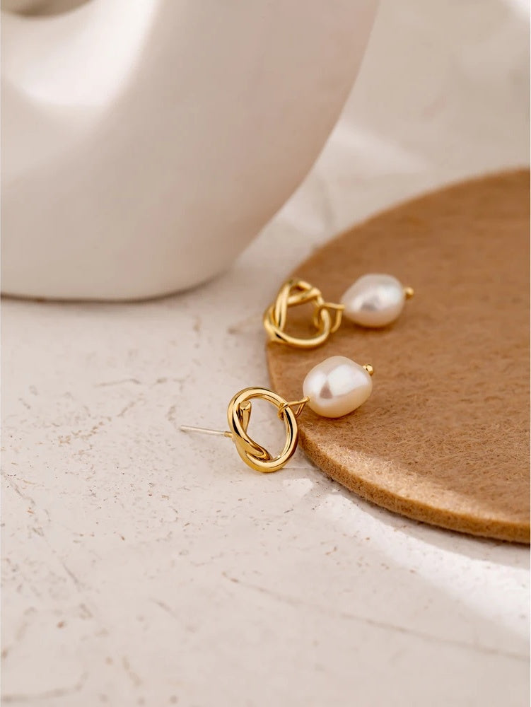 Minimalist natural pearls dangle drop earrings - product image