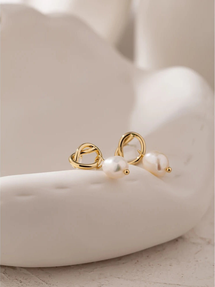 Minimalist natural pearls dangle drop earrings - product image