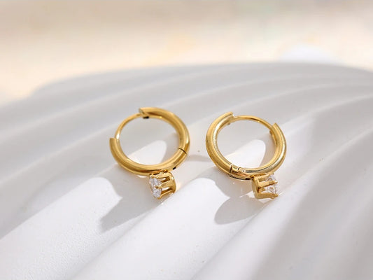 Minimalist shiny cubic zirconia hoop earrings women - product image