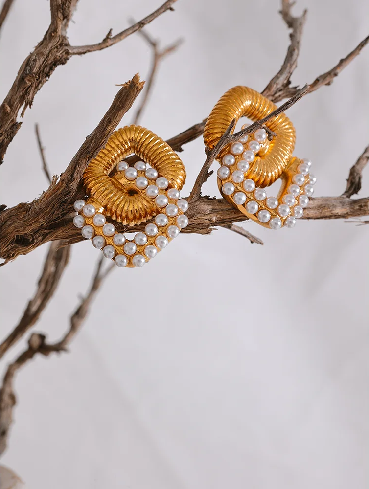 Minimalist square pearl cubic zirconia stud earrings - product image