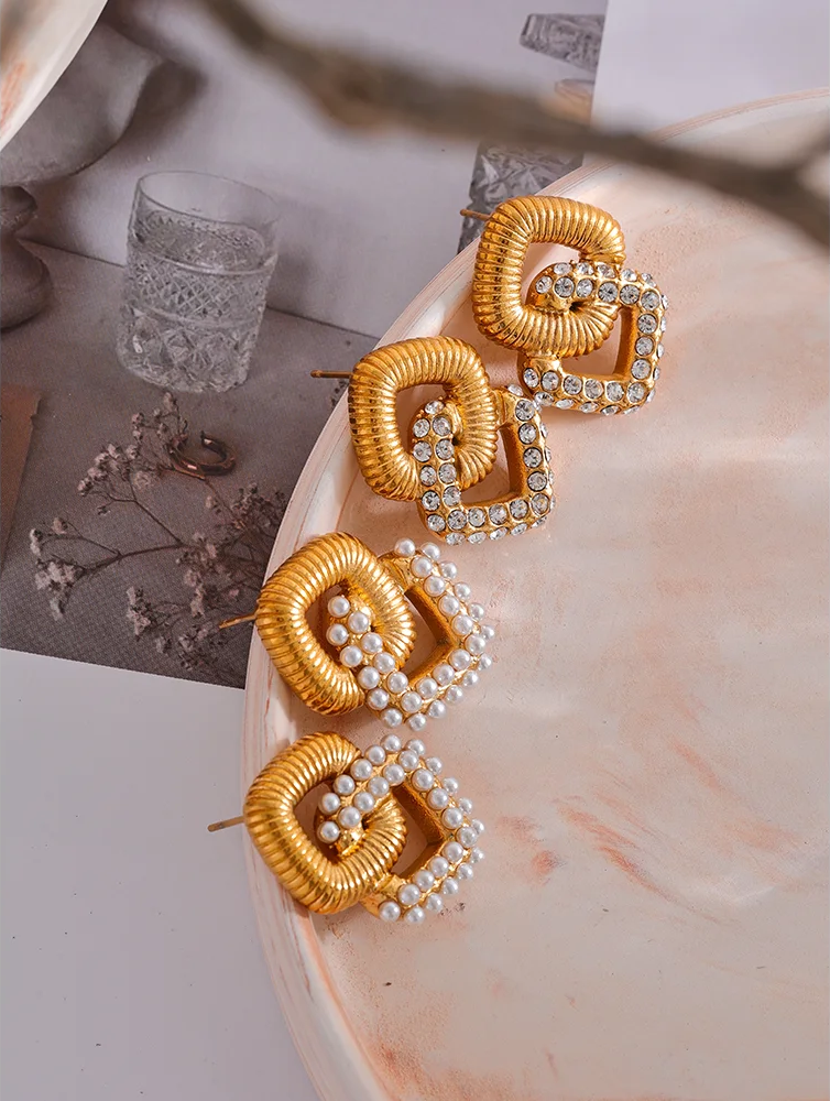 Minimalist square pearl cubic zirconia stud earrings - product image