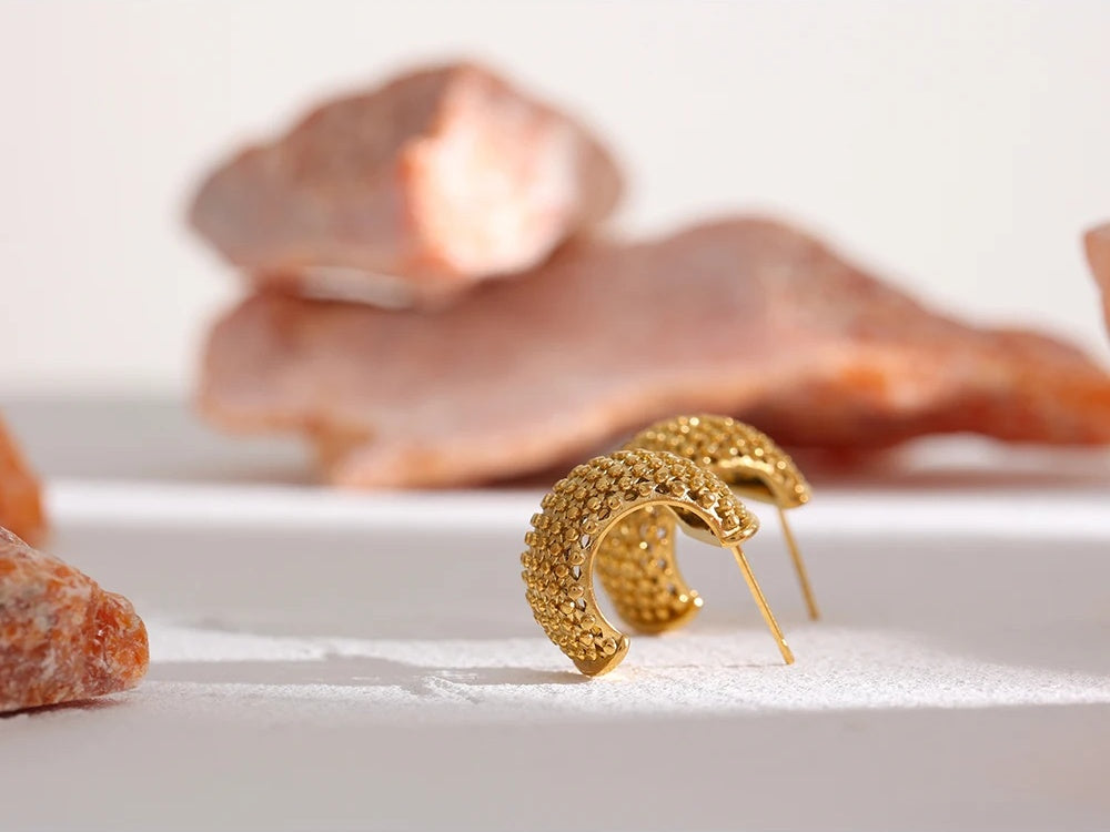 Minimalist statement stud earrings gold color - product image