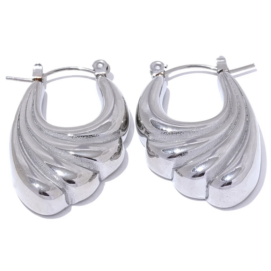 Minimalist stripe gold silver color hoop earrings - product image