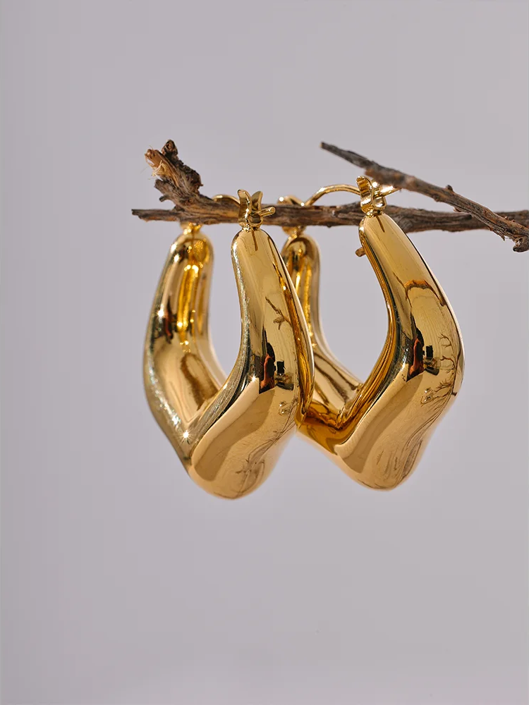 Modern hollow chunky smooth rust proof hoop earrings - product image