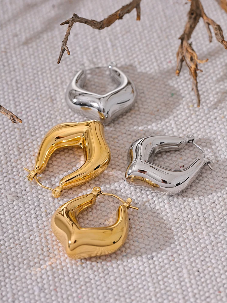 Modern hollow chunky smooth rust proof hoop earrings - product image