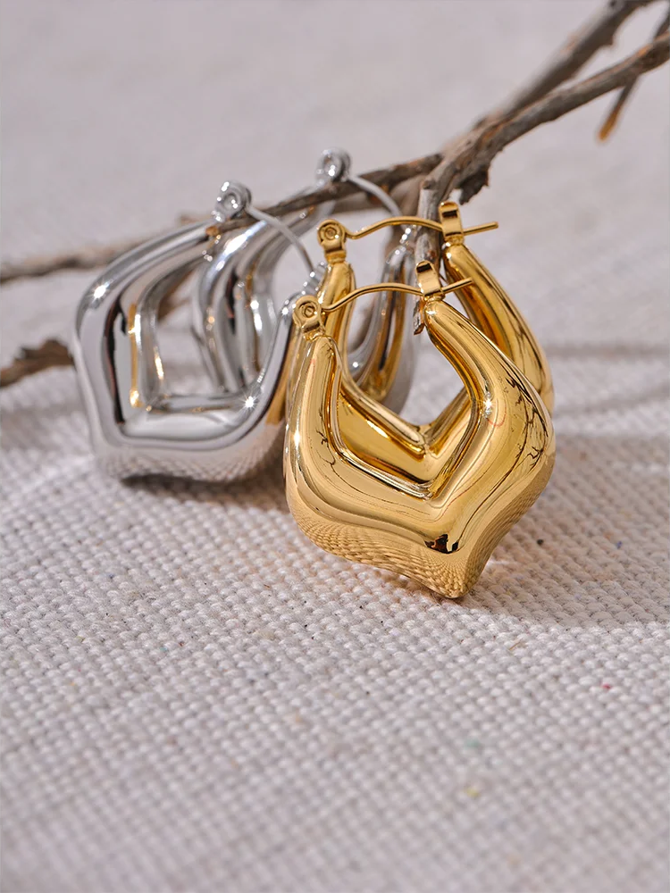 Modern hollow chunky smooth rust proof hoop earrings - product image