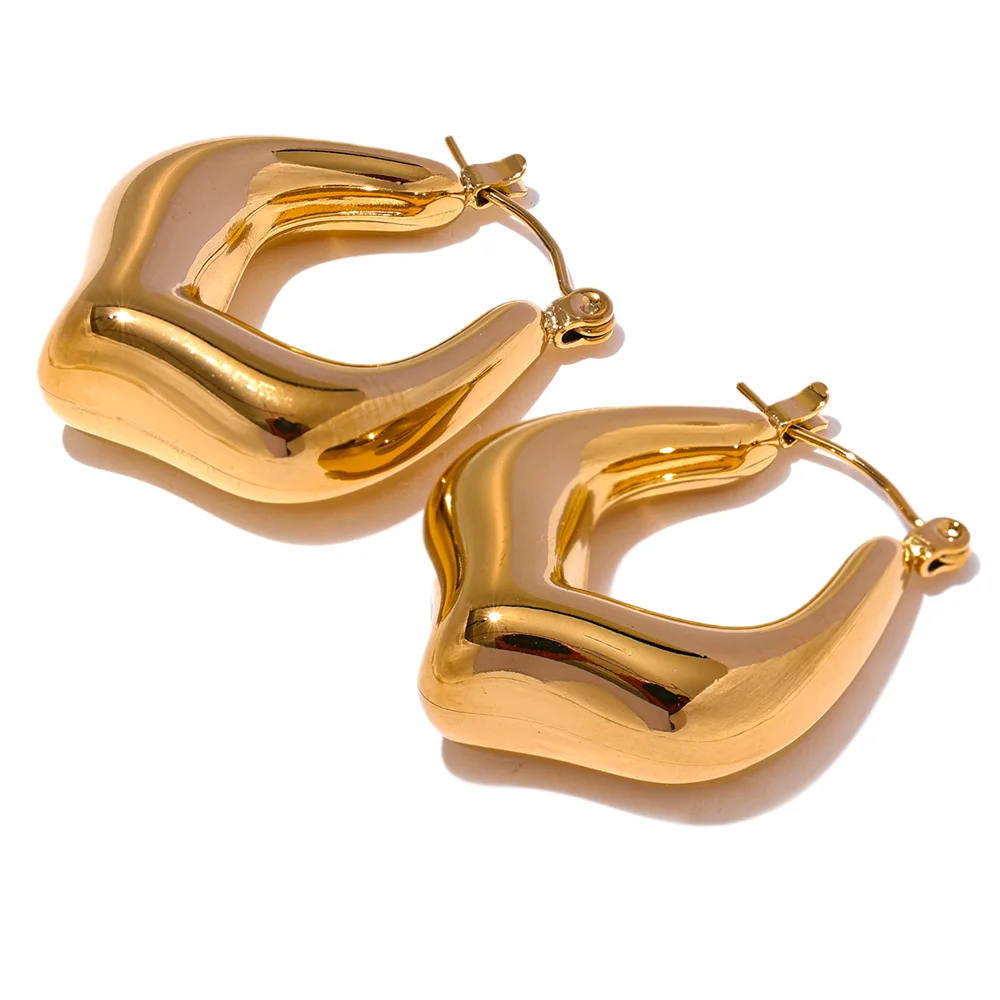 Modern hollow chunky smooth rust proof hoop earrings - product image