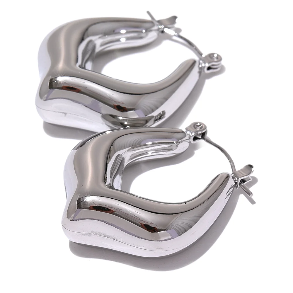 Modern hollow chunky smooth rust proof hoop earrings - product image