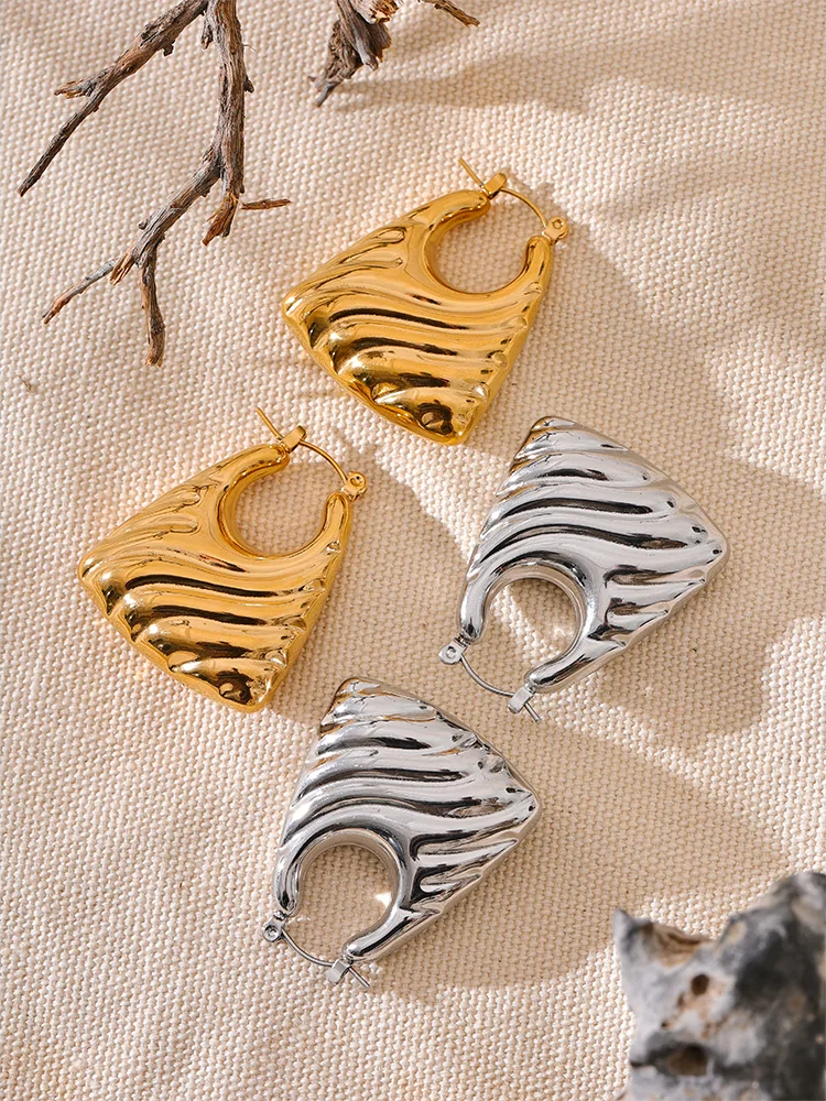 Modern hollow chunky waterproof hoop earrings - product image
