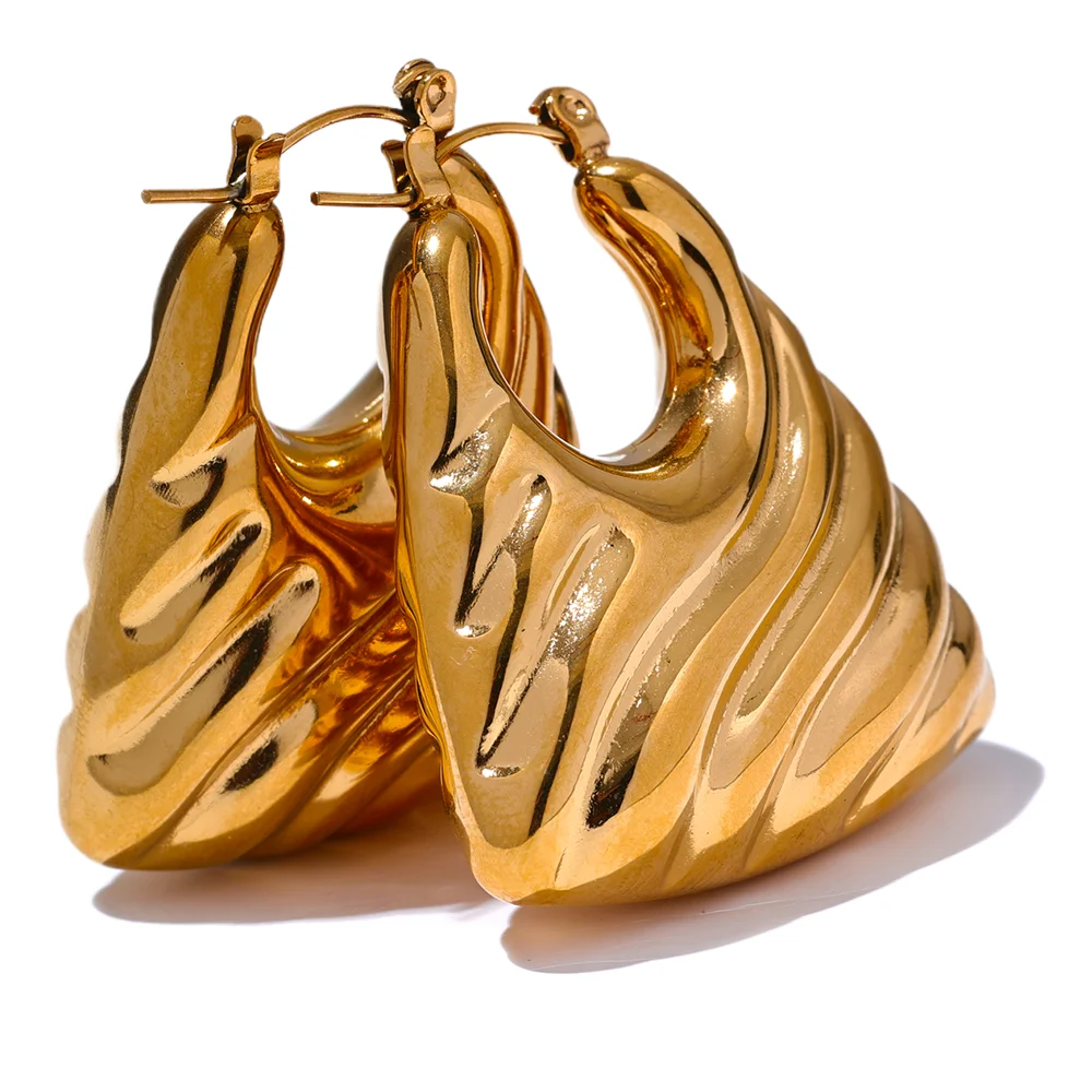 Modern hollow chunky waterproof hoop earrings - product image