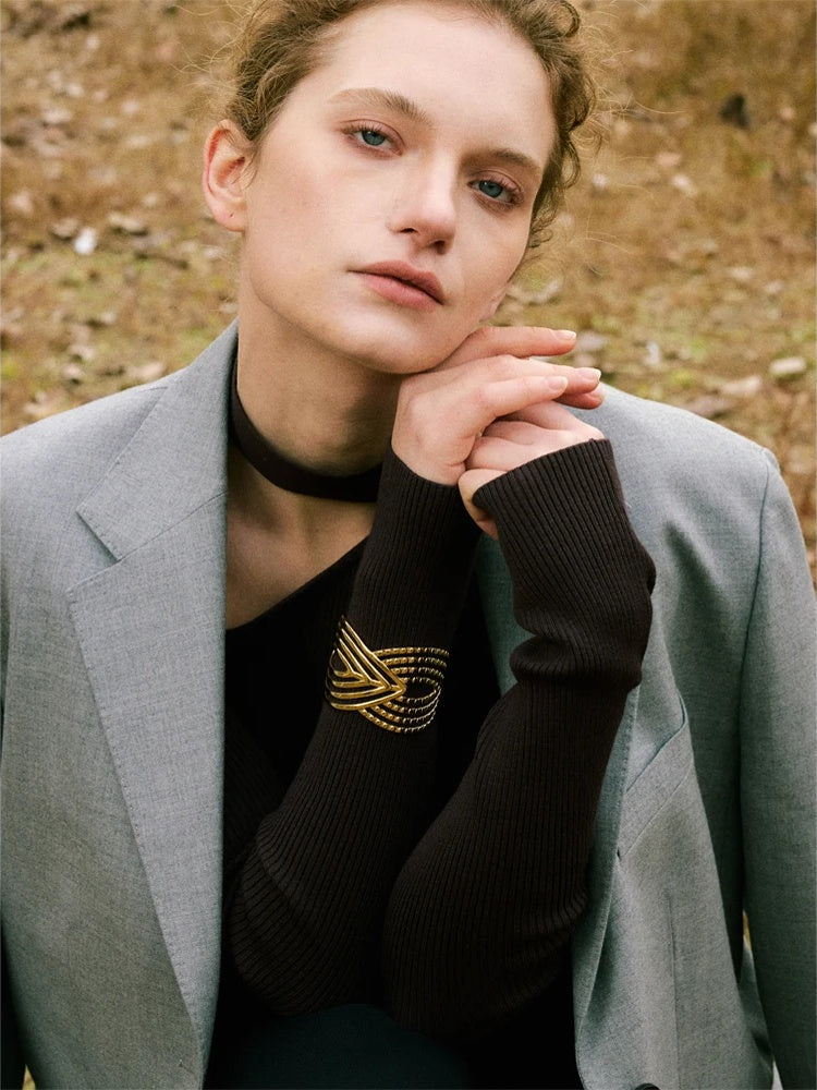 Modern hollow open statement large bracelet - product image