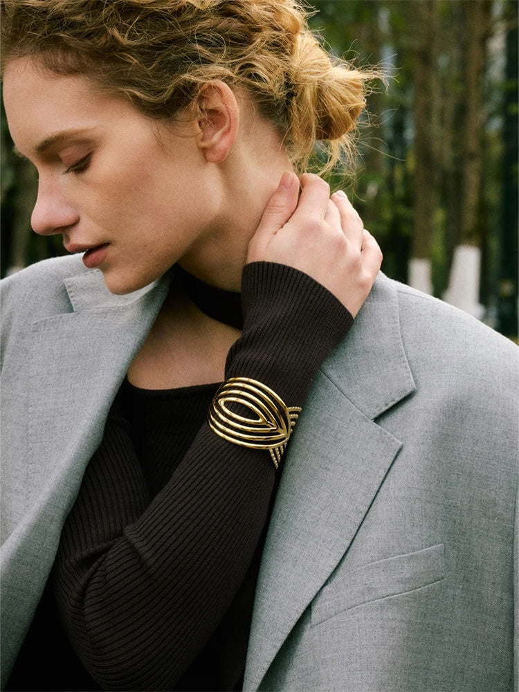 Modern hollow open statement large bracelet - product image