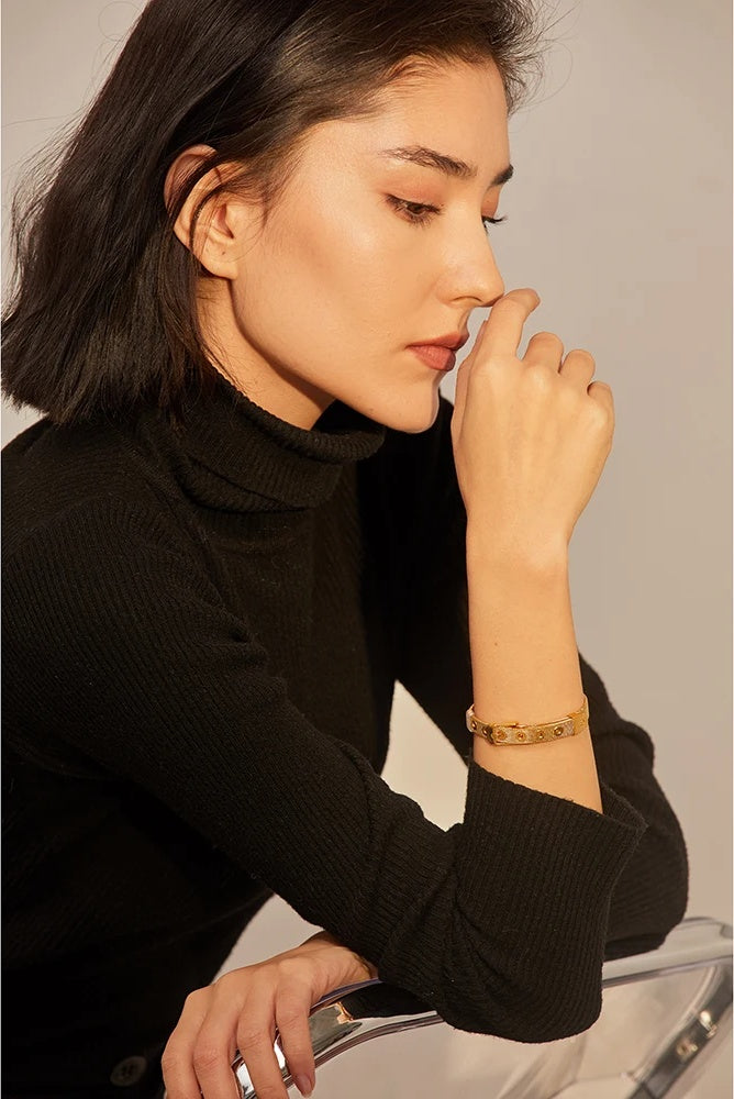 Modern metal texture cuff bangle bracelet - product image