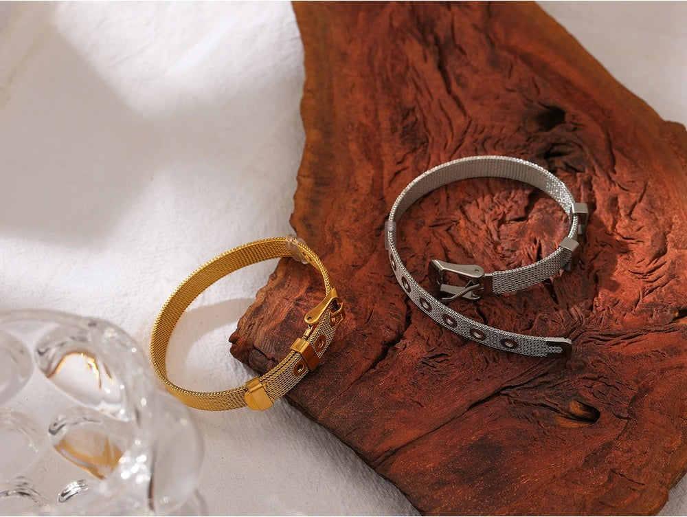 Modern metal texture cuff bangle bracelet - product image