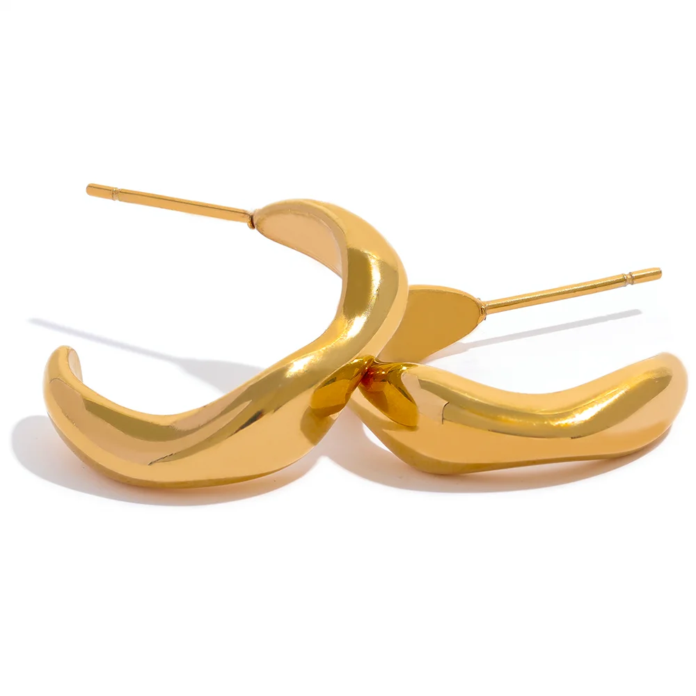 Modern minimalism hoop earrings gold color - product image