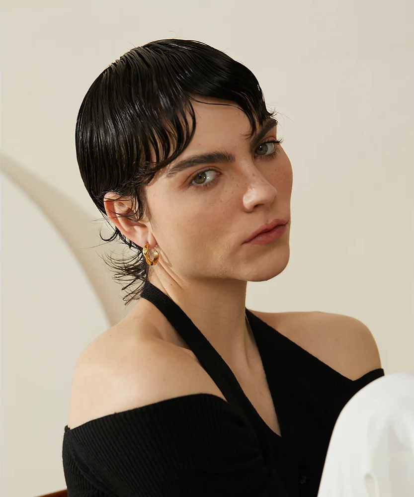 Modern minimalism hoop earrings gold color - product image