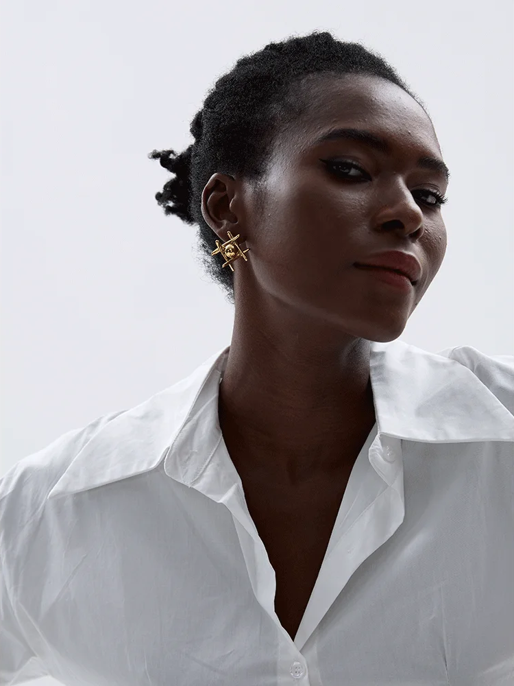 Modern stylized push-back waterproof stud earrings - product image