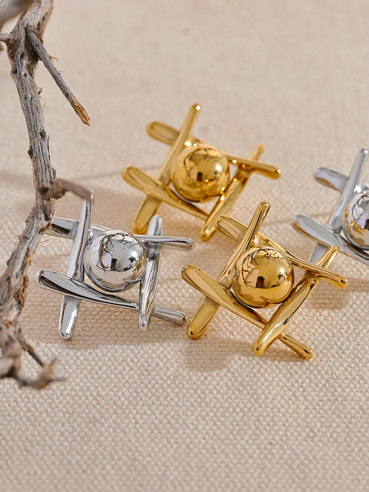 Modern stylized push-back waterproof stud earrings - product image