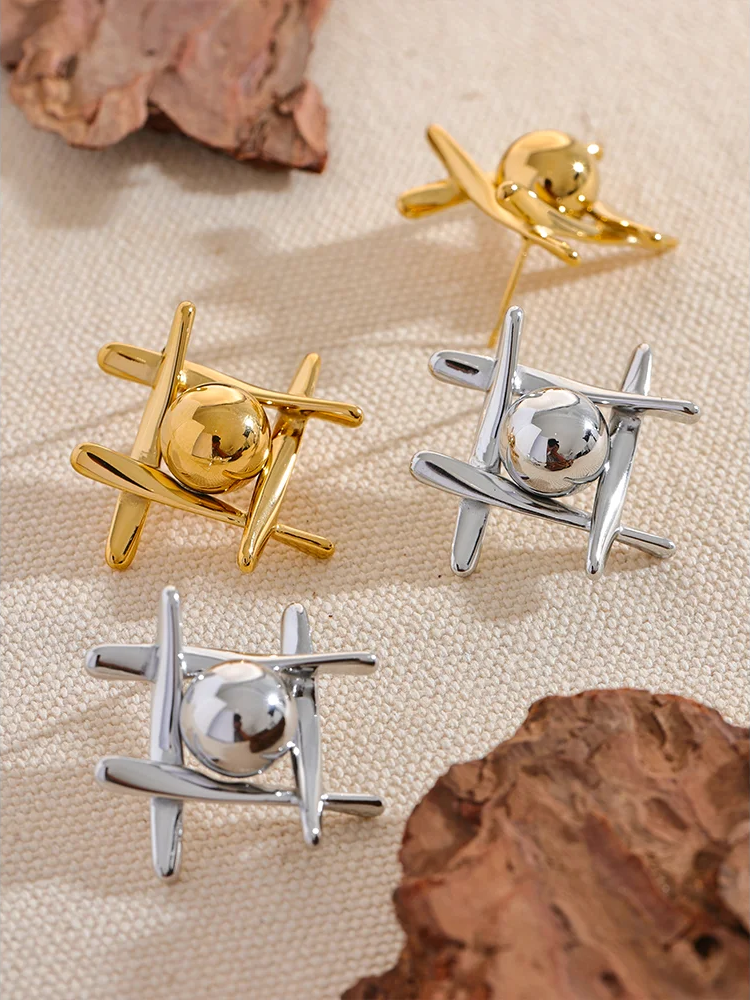 Modern stylized push-back waterproof stud earrings - product image
