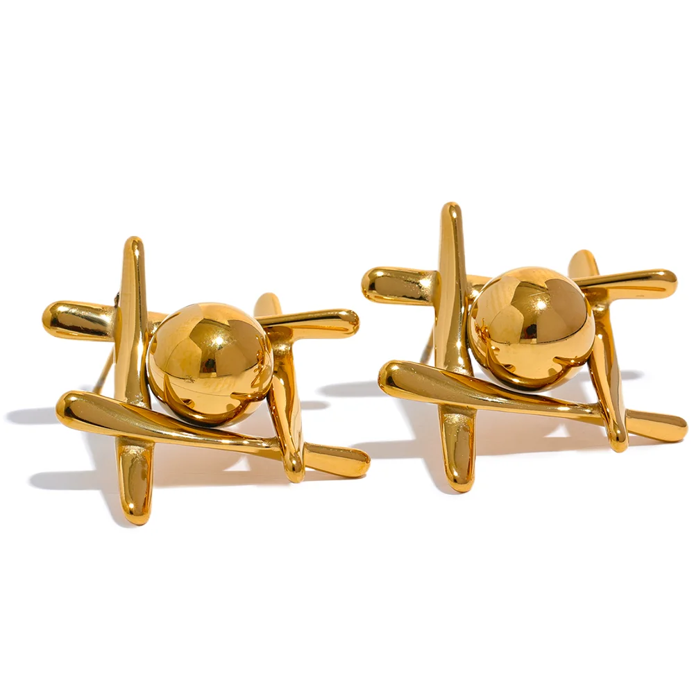 Modern stylized push-back waterproof stud earrings - product image