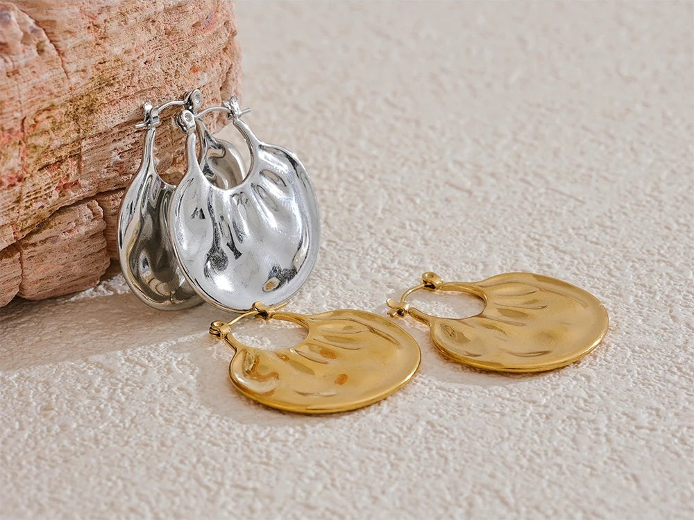 Modern textured individualistic hoop earrings - product image