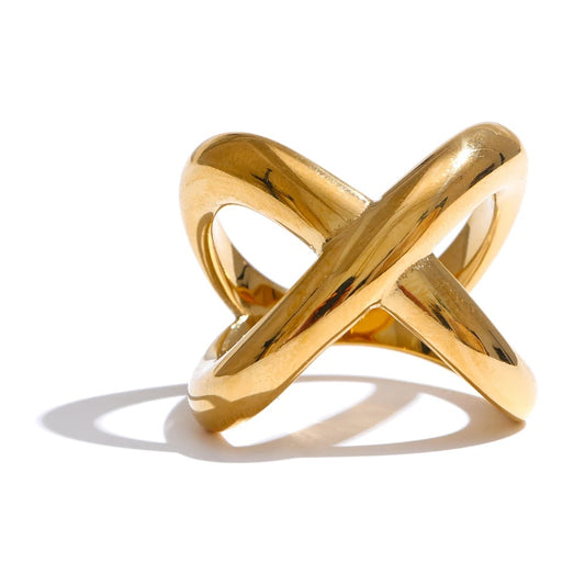 Modern x-shape waterproof polished finger ring - product image