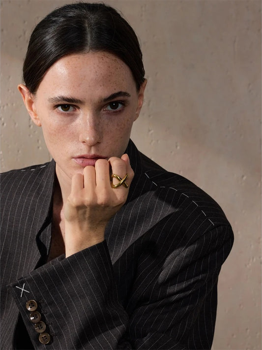 Modern x-shape waterproof polished finger ring - product image