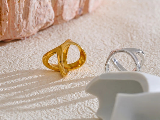 Modern x-shape waterproof polished finger ring - product image