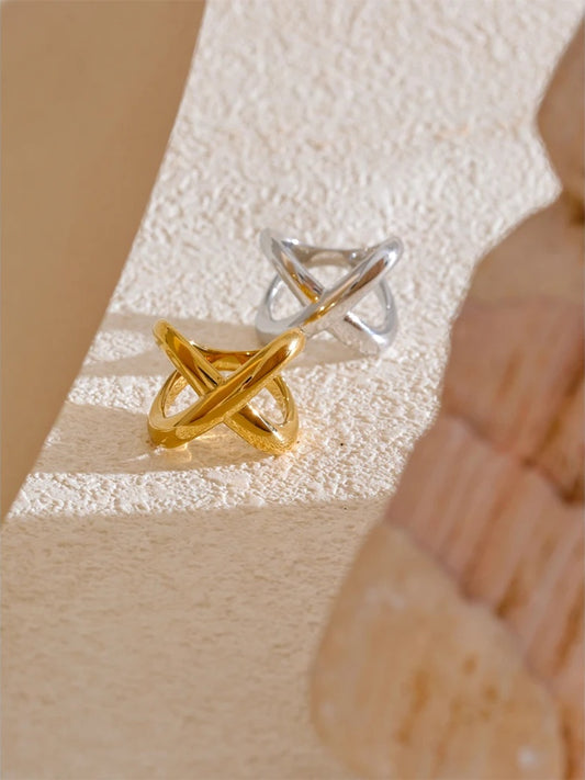 Modern x-shape waterproof polished finger ring - product image