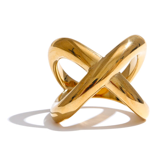Modern x-shape waterproof polished finger ring - product image