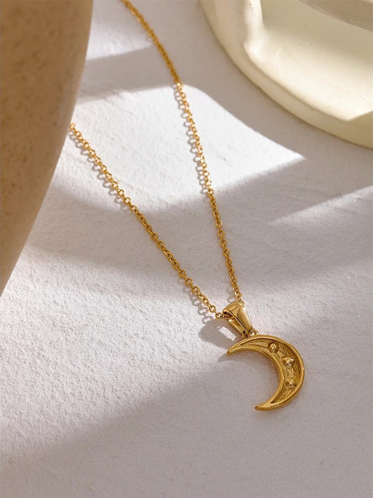 Moon shaped zircon cz pendant necklace gold color - product image