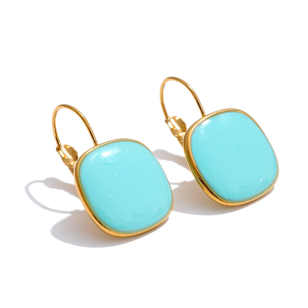 Multicolor enamel square hoop earrings - product image