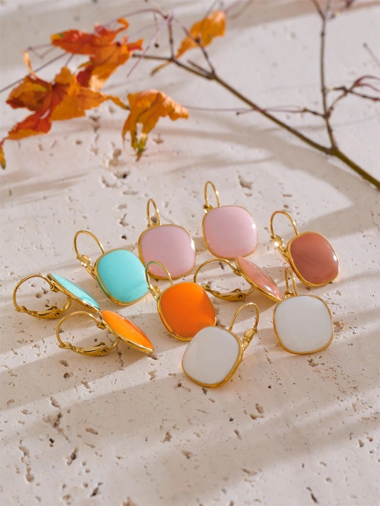 Multicolor enamel square hoop earrings - product image