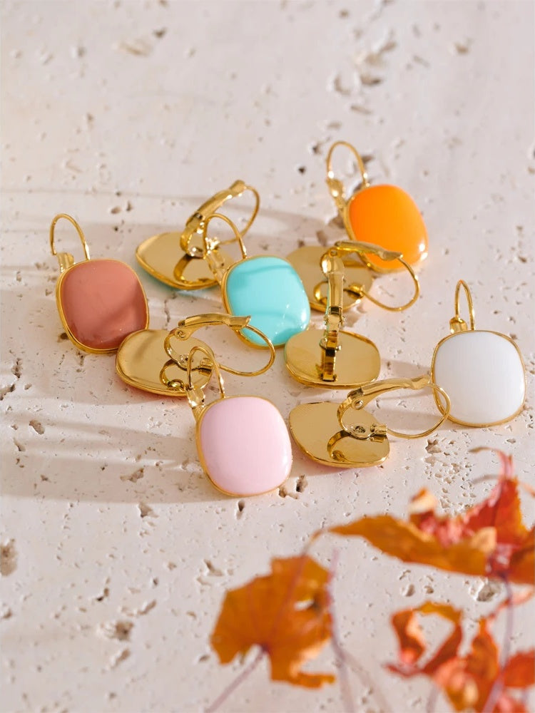 Multicolor enamel square hoop earrings - product image