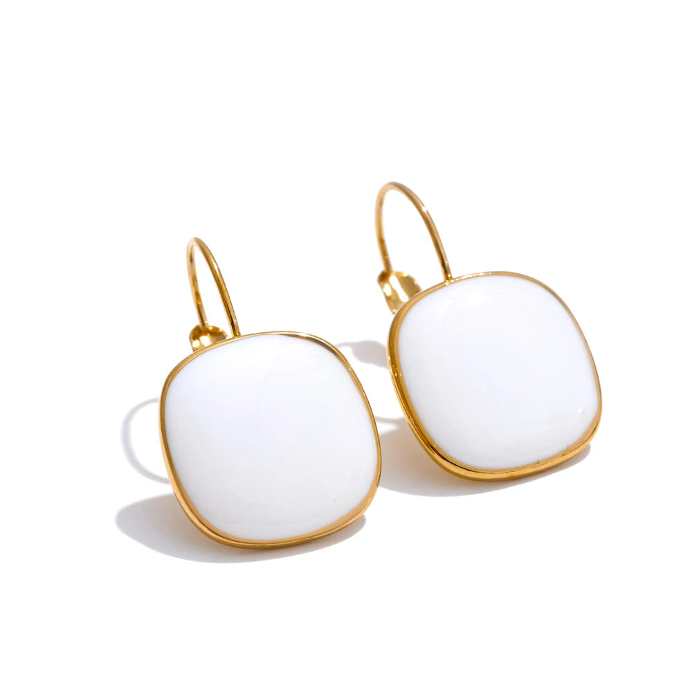 Multicolor enamel square hoop earrings - product image