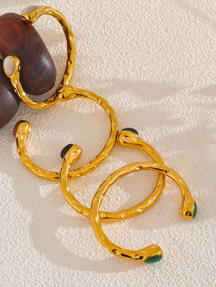Multicolored natural stone open cuff bracelet - product image