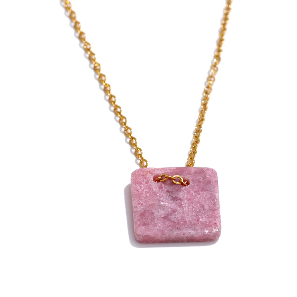 Natural agate tiger stone square pendant necklace - product image