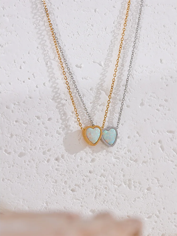 Natural australian opal small heart pendant necklace - product image