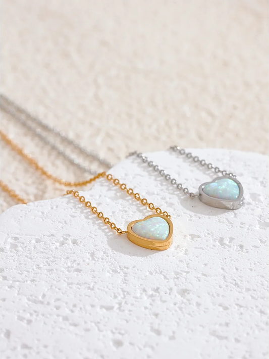 Natural australian opal small heart pendant necklace - product image