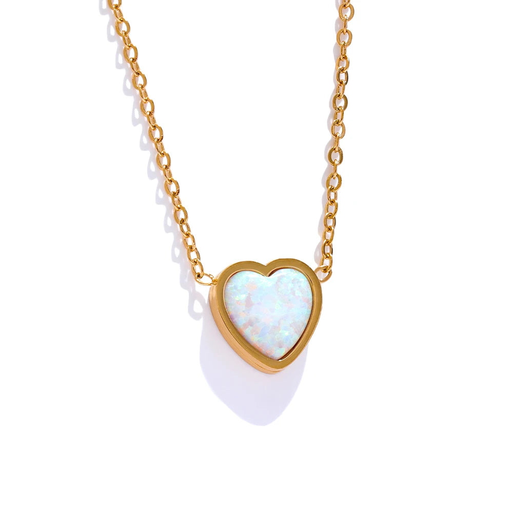 Natural australian opal small heart pendant necklace - product image