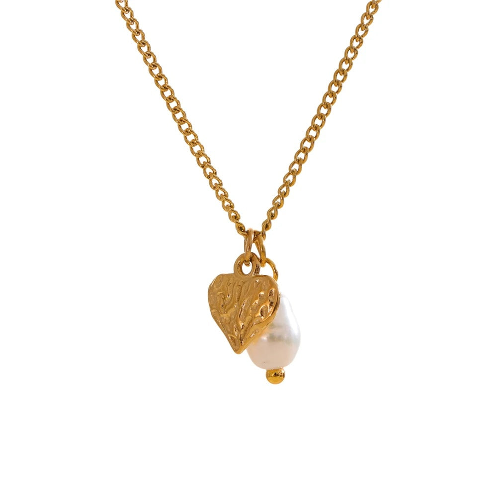 Natural freshwater pearl heart pendant necklace - product image