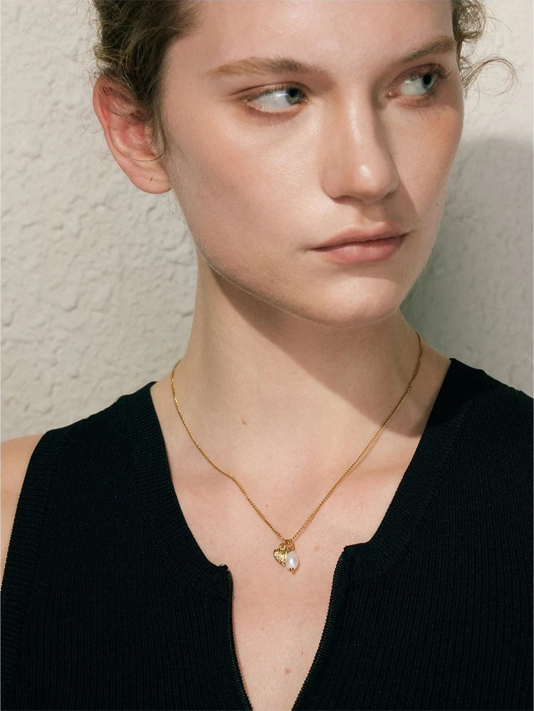 Natural freshwater pearl heart pendant necklace - product image