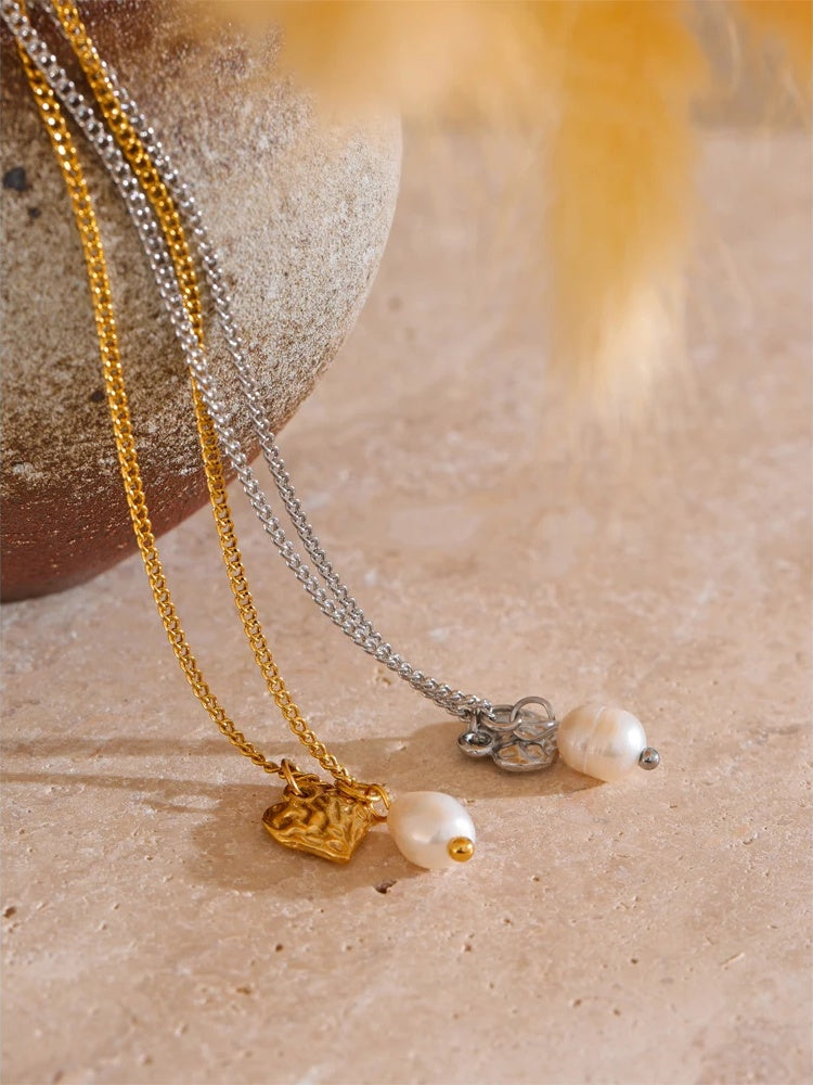 Natural freshwater pearl heart pendant necklace - product image