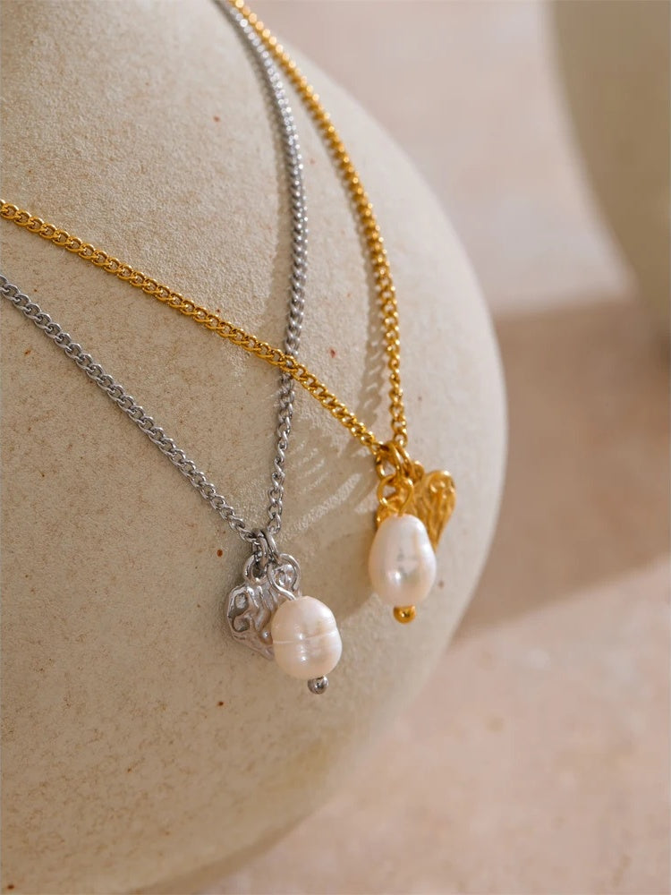 Natural freshwater pearl heart pendant necklace - product image