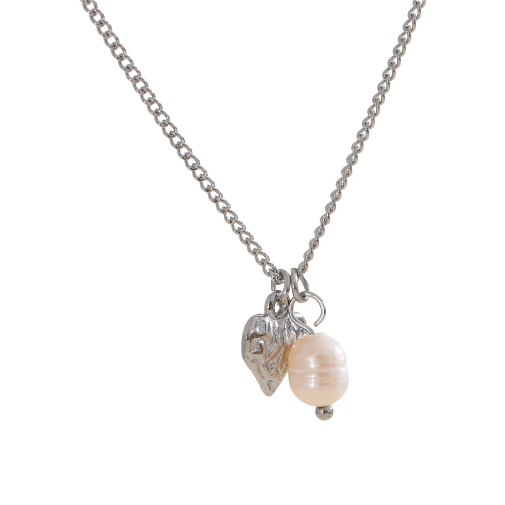 Natural freshwater pearl heart pendant necklace - product image