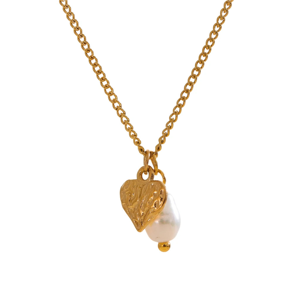 Natural freshwater pearl heart pendant necklace - product image